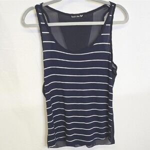 Double Zero Striped Tank Top, Blue and White, Women's Size Medium